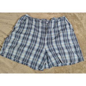 Vintage Fashion Bug Shorts Womens L Large Lg Blue PLaid Cotton Adjusts Pockets